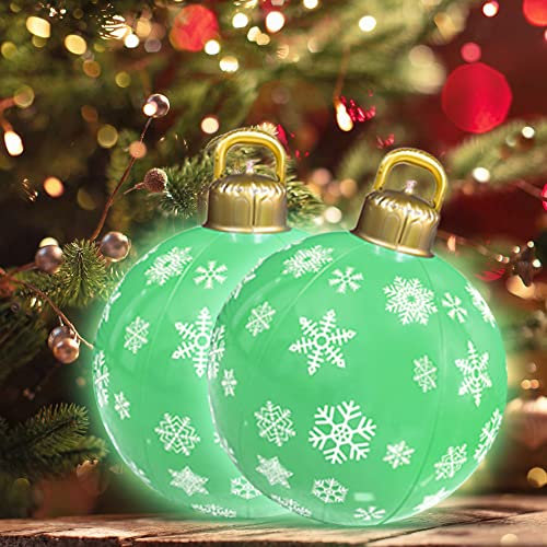 Xiaoxu 23.6in Christmas Inflatable Ball, 1PCS Light Up Christmas Ball Ornaments Outdoor Blow Up Decorated Ball with Remote 16 Colors LED, for Home Yard Lawn Garden Outside Decoration (Blue Deer)