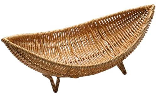 AMOYER Cesta De Almacenamiento De Mimbre, Bandeja Decorativa Tejida para Servir, Cestas De Mimbre, Bandeja De Fruta De Ratán, Bandeja para Servir En Forma De Barco para Decoración del Hogar