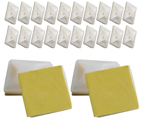 Angoily Soporte Adhesivo Para Bridas De Cables 25x25 Mm, Base De Nylon Autoadhesiva, Blanco, Para Gestión De Cables Hogar y Oficina, Compatible Bridas De Nailon