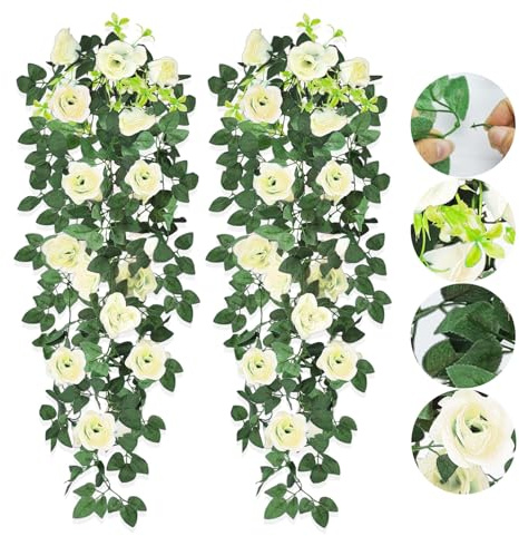 AIMUMEIF 2PCS Flores Colgantes Artificiales Decoracion Guirnalda de Flores Artificiales Plantas Guirnalda Colgante 90cm para Decoración Jardín Boda Balcón Exterior Interior (Blanco)