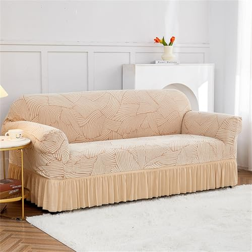 Odot Sofa Überzug, Abstrakter Wellen-Jacquard Sofabezug Ecksofa, Couch Überzug für 1/2/3/4 Sitzer, Sofa Überzug, Elastische Sofabezug L Form rutschfest Sofaschoner für Schmücken (Beige,3 Sitzer)