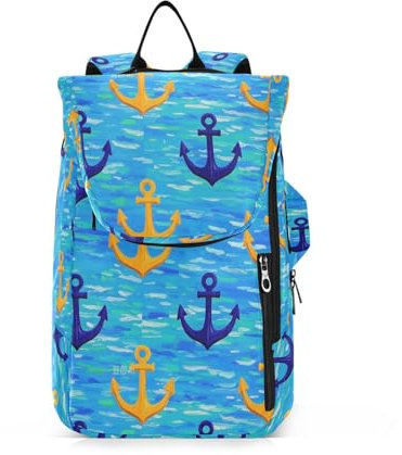 Amooorous Tennis-Rucksack für Damen und Herren, groß, stabil, Blau und Gelb, Vintage-Ozean, 2 Schläger, Tasche mit Schutzpolster für Tennis, Badminton, Pickleball de Tennis Para Mujer