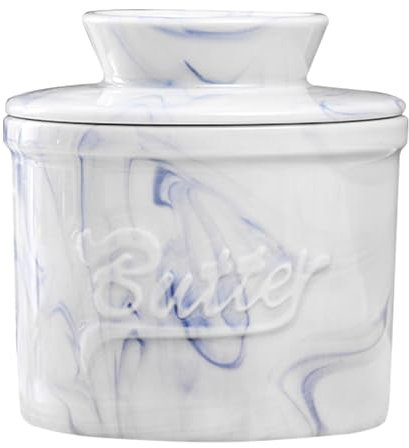 Mantequera Cerámica, Mantequillera Francesa, Campana para Mantequilla con Tapa, para Mantequilla Fresca Yuntable (Textura azul)