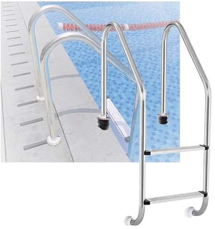 2 Steps Swimming Pool Ladder, Pool Pedal with Extended Handrails, Stainless Steel Pedal Step for Hot Spring Water Park Fish Pond(Pre-buried,2-Steps1.0mm)