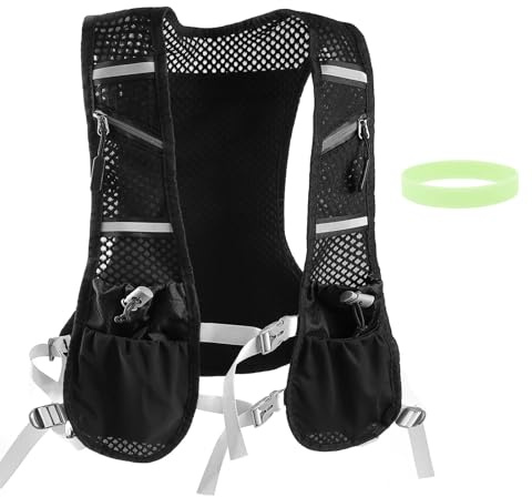 Running Hydration Vest Mens Womens,Running Water Vest,Strap Adjustable Backpack, Lightweight, Comfortable, Breathable,for Cycling Racing and Hiking Etc (Black,with 1 Sports Bracelet Wrist)