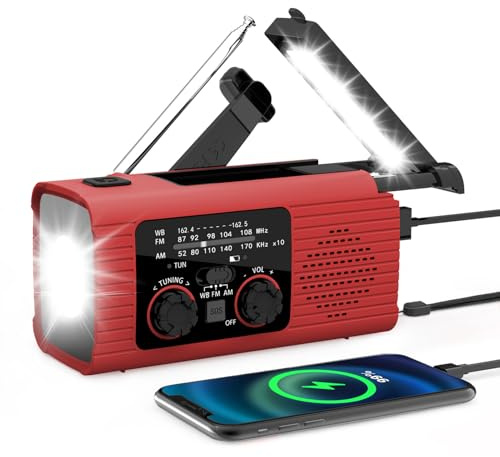 Radio de manivela de energía Solar,Radio de manivela Solar | Am/FM/NOAA con Pilas, de Alarma SOS, Banco de energía de de Supervivencia de Carga de 3 vías para Viajes, Camping
