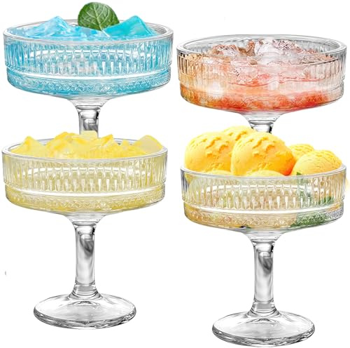 Champagneglas set om 4, 101–200 ml räfflade champagneskålar, cocktailglas av glas, espresso martiniglas för festliga tillfällen och festkvällar, kristallrödvinsglas och vitvinsglas