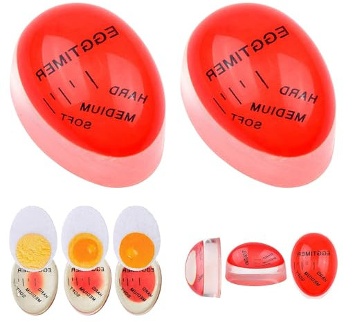 2 PCS x Egg Timer Heat Sensitive Egg Shaped Boiler Timer Egg Cooker Perfect Gadget Colour Changing Indicator For Soft Medium & Hard Boiled Eggs Safe Kitchen Aid Tool Gift Cooking Breakfast Home Use