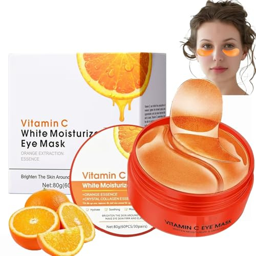 60 Pezzi Vitamina C Patch Occhi,Collagene Maschera per Gli Occhi, Anti-Rughe e Anti-Occhiaie, Rimuovi Borse e Puffiness, Effetto Idratante e Antietà