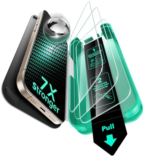 ESR Pack 3 Protector de Pantalla para iPhone 16 Pro, Armorite | Antigolpes 7X, Cristal Templado 9H+, Instalación Fácil, Cobertura Total, Bandeja UltraFit, Sin Burbujas, Irrompible