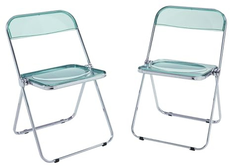 [en.casa] Juego de 2 Sillas Plegables Pornainen Transparentes para Eventos y Hogar Asiento Auxiliar Máx. 120 kg/silla Oficina Estilo Moderno Diseño Estable 74 x 46 x 47 cm Acero Plástico - Verde menta