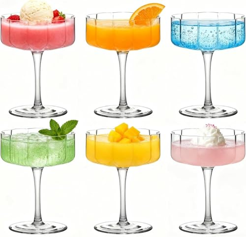 Haayymo Sundae Glasses Set of 6, Short Stemmed Ice Cream Dessert Glasses, Milkshake Soda Fountain Glass Dessert Cups with Footed Base, Ice Cream Bowls, Dishwasher Safe Glassware (H7016)