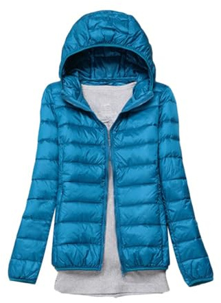 GOBIWM Piumino da donna, ripiegabile, trapuntato, con cappuccio, ultra leggero, giacca invernale corta con borsa per il trasporto, Blu 1, 5XL