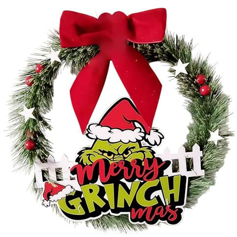 OUQIWEN Christmas Wreath,30cm/11.8inch Christmas Front Door Wreath,Artificial Wreath Christmas Home Decoration (A)