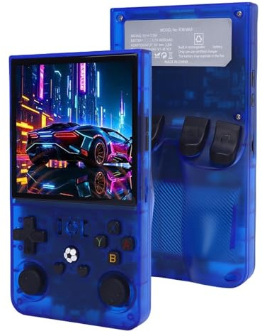 BONKZEBU Console de Jeu Rétro Handheld Console Open Source Portable Gaming Player avec écran HD de 4 Pouces 4000mAh Batterie pour les Amateurs de Jeu Bleu Transparent (64g)