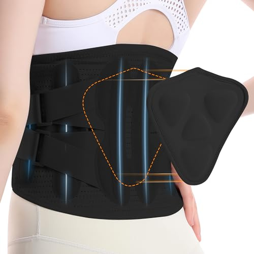 Cotchen Rückenstützgürtel Rückenbandage für Herren und Damen, Lendenwirbelstütze mit 3D-Pad, Atmungsaktive Rückengurt, Verstellbarer Rückenstütze 6 Metallstützen, zur Unteren Rücken,LWS (Black-XL)