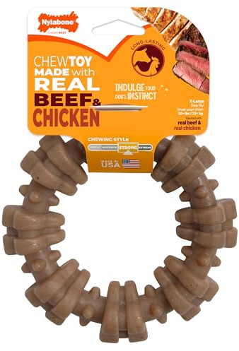 Nylabone Strong Chew Ring Dog Toy, Chew Toy Made with Real Beef & Chicken | X-large breeds, for dogs 50+ lbs, durable, long-lasting dog bone, textures help clean teeth, keeps dogs busy