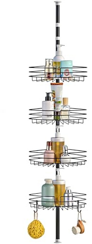 KAIMEIYU Telescopic Shower Caddy Corner Adjustable Bathroom Corner Shelf Metal Shower Shelf with 4 Trays Storage Shower Organizer Rustproof Bathroom Shelves 85-325CM Black
