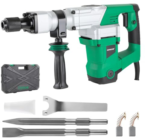Hoteche Electric Demolition Jack Hammer 12.5-Amp/1500W Heavy-Duty Concrete Breaker with Flat & Point Chisel