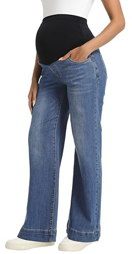 Foucome Women's Maternity Jeans Wide Leg | Over Bump, Stretchy, Baggy Pregnancy Denim Pants, Trendy Maternity Clothes