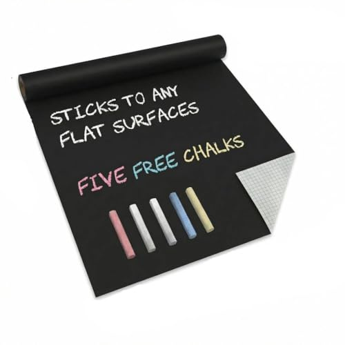 Adhesive Chalkboard Sticker 44x200cm Black Vinyl Chalk Board Roll, Removable Wall Decal for Home Kitchen Office School Menu and Message Board