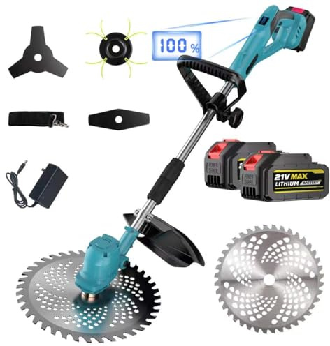 Cortabordes inalámbrico para baterías Makita, Motor sin escobillas 1200W, 2 baterías 4000mAh, telescópico, Cabezal Ajustable césped y maleza