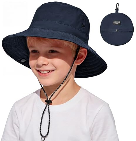 PONCEAU Sonnenhut Kinder Jungen Mädchen, UV-Schutz 50+ Fischerhut Wasserabweisend, Faltbarer Sommerhut mit Karabiner & Kinnriemen, Atmungsaktiv Outdoor Strandhut für Kleinkind