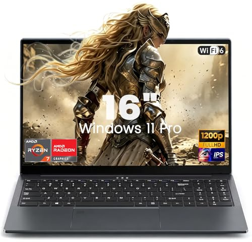 Ordenador Portátil 16 Pulgadas, Ryzen 7 4800H CPU, Win11 Pro PC Portátil 8GB RAM 512GB SSD, Clavier Rétroéclairé, 1200P FHD Pantalla Laptop, (WIFI6+BT5.0+HDMI+3*USB3.0+2*Type-C+5000mah Battery)