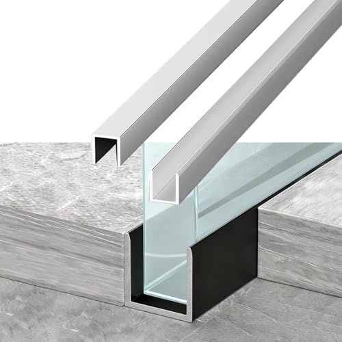 2 paneles de ducha fijos de cristal sin marco de 39.5 pulgadas con riel de canal en U de aleación de aluminio para vidrio de 6 a 12 mm de grosor, solución moderna de puerta de ducha plateada