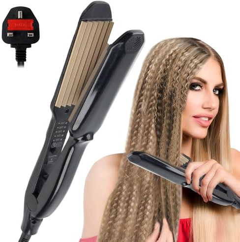 Rppiup Hair Crimper for Women and Girls, Hair Waver with 5 Heat Setting, Professional Volumizing Crimping Iron for Fluffy Style, 30s Rapid Heating H air Crimpers for Fluffy Corn (Black)