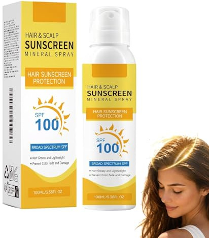 Scalp & Hair Sunscreen Spray, Scalp Sunscreen, UV Hair Protector Spray SPF100, Non-Greasy UV Protection to Prevent Color Fade & Dryness, Non-greasy, Moisturizing, Perfect for Beach, Hiking (1Pc)