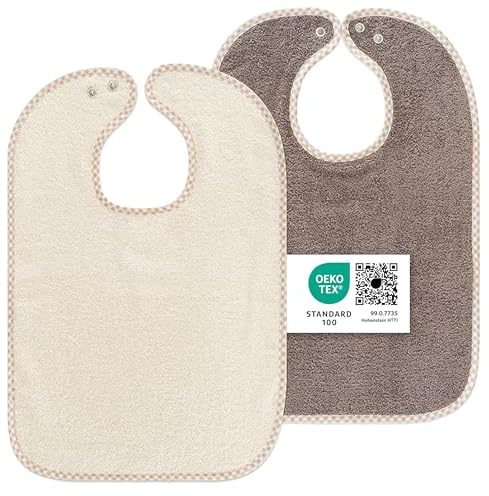 Wörner Baby Lätzchen 2er Set - 2x Kinderlätzchen mit Druckknopf / 100% Baumwolle, OEKO-TEX® Standard 100, größenverstellbar, sehr saugfähig - Braun Beige