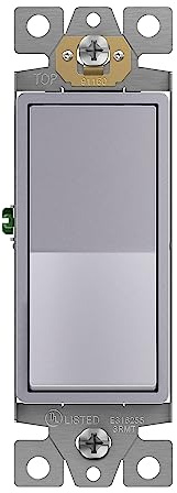ENERLITES Elite Series Decorator Rocker Light Switch, 15A 120V/277V, Gloss Finish, Single Pole, 3 Wire, Grounding Screw, Residential Grade, UL Listed, 91150-SV, Silver Color