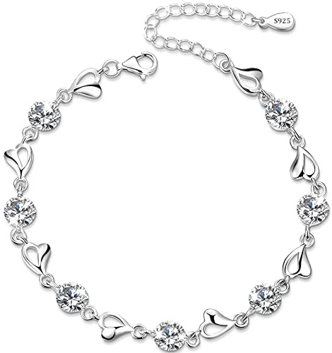 Armband Damen Silber 925,Ambänder Damen,Armband Silber Bracelet Armband Frauen,Armband Freundschaft Kristall Armband Damen Schmuck Damen Armband Damen Silber Armband Herz,Geschenke für Muttertag