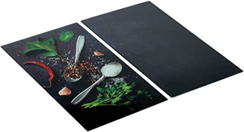 Allstar Placas cobertoras de vidrio universales Albahaca 2 pzas - juego de dos piezas, cubiertas para cocinas de vitrocerámica, Vidrio endurecido, 30 x 0.8 x 52 cm, Multicolor