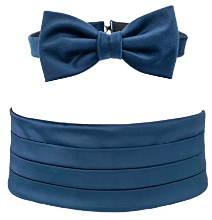 Remo Sartori – Set Kummerbund und Geknotete Fliege aus Samt, Einfarbig, Verstellbar, Made in Italy, Herren (Petrolblau, von 90cm bis 110cm)
