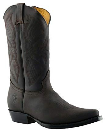 Grinders Louisiana Botas Vaqueras para Hombre de Cuero Marrón con Tacón Cubano de Baile 8
