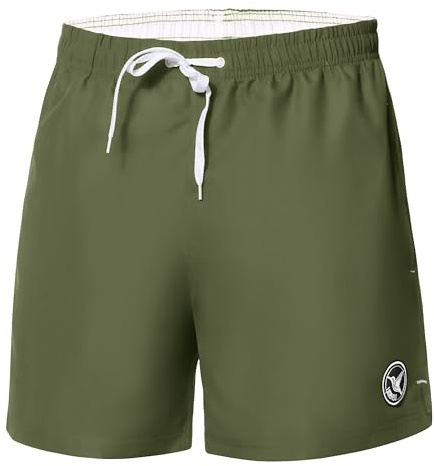 Ladeheid Short de Bain Homme, Maillot de Bain Séchage Rapide avec Doublure en Filet, Poches Fonctionnelles, Taille Élastique avec Cordon, Léger et Confortable LA40-198 (Kaki, L)
