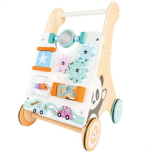 WOOMAX 49320 - Lauflernwagen aus Holz, Spielzeugwagen mit Spielaktivitäten und Spiegel, +12 Monate