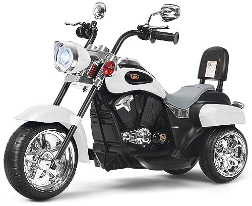 DREAMADE Elektro-Motorrad Kindermotorrad, 6V Elektromotorrad mit einstellbaren Scheinwerfern & Hupe & Pedalen, Elektrofahrzeug für Kinder ab 3 Jahren (Weiß)