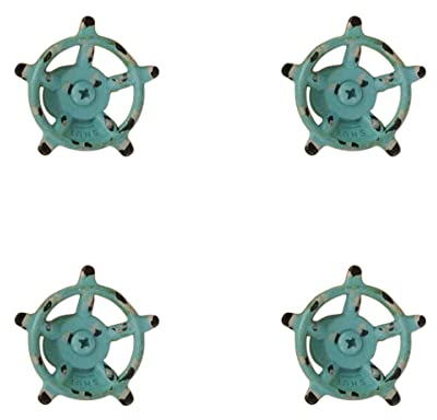 TentHome Schubladenknauf Maritim Möbelknöpfe Schrankknöpfe Kommodenknöpfe Vintage Ruder Metall Industriestil Set 4 Stück Shabby Chic Knauf Knöpfe für Schrank Schublade Garderobe (antik-blau)