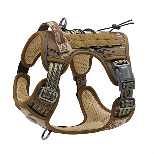 MAOTN Taktisches hundegeschirr,Abriebfeste Molle brustweste für Haustiere, wüsten-Camouflage-traktionsarbeit,transportservice-Kleidung,dauerhaft sicherheitsgeschirr,Style,S