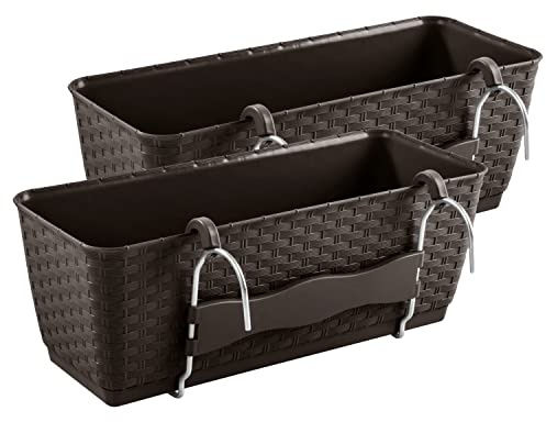 2X Balkonkasten mit Halterungen – 492 x 172 x 174 mm - Blumentopf mit Wasserspeicher in Rattan-Optik Pflanztopf Pflanzkästen, Umbra