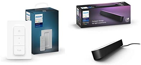Philips Hue Dimmschalter | Zubehör für Ihr System | kabelloses Dimmen ohne Installation + White and Color Ambiance Play Lightbar, schwarz