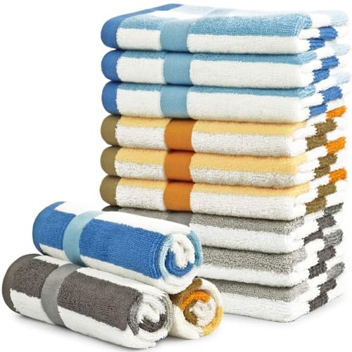 Jacquotha 12 Pack Wash Cloths for Showering 3 Colors, Cotton Washcloths Gentle for Men Women, Durable Wash Rags Large Size 13 X 13