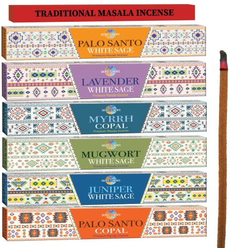 Cleansing Incense Sticks Variety Pack - 6 Masala Incenses - White Sage, Lavender, Myrrh, Copal Mexico & Palo Santo Incense Sticks | Inciensos para Sacar Malas Energias