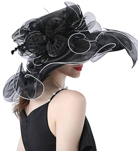 LUMoony Sombrero de verano para mujer, de organza, con protección solar, tocado de ala ancha, tocado para novia, fiesta, boda, sombreros de sol, sombreros de iglesia