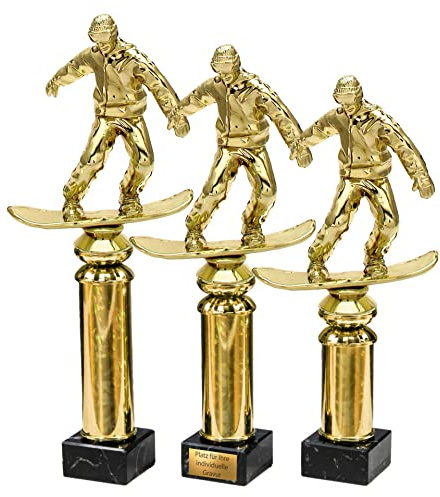 eberin · SKI Alpin Snowboard Pokal mit Wunschtext · Snowboarder auf Goldsäule/Marmor · Snowboarding Pokal in 3 Größen erhältlich ·