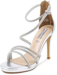 QUEEN HELENA Sandali Eleganti con Tacco a Spillo Fascia Incrociata con Strass Donna ZM9314 (Argento, Numeric_40)