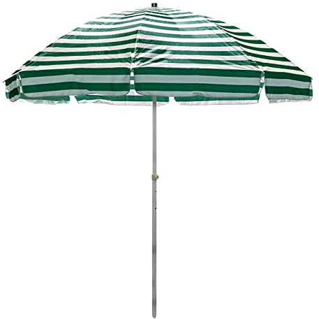 LBONG Sonnenschirm Strand, Gestreifter Strandschirm, Marktschirm knickbar Gartenschirm Rund Terrassenschirm tragbar für Balkon und Terrasse(250cm,Green and White Stripes)